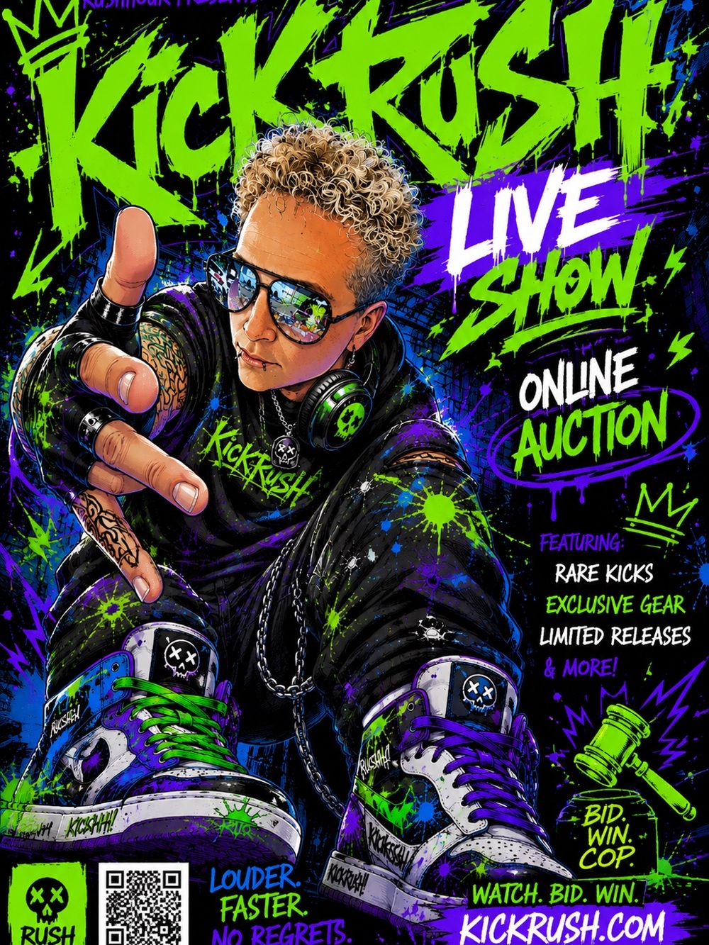 Live Show - Neon Green & Purple Street Art Poster
